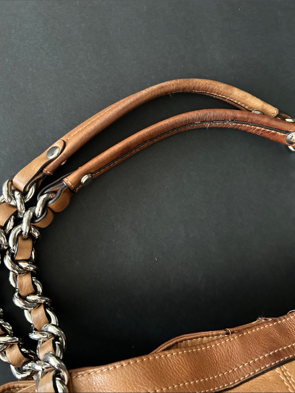 b. makowsky Tan Leather Chain-Accent Shoulder Bag - Picture 12 of 17
